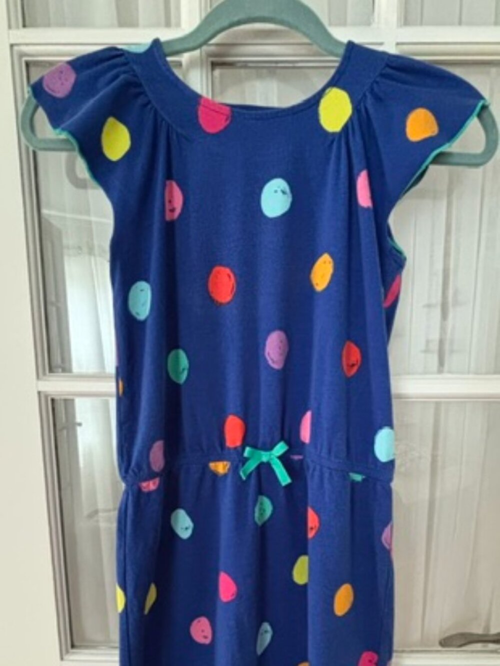 Lands’ End Girls 10-12 Blue Polka Dot Dress Flutter Sleeve